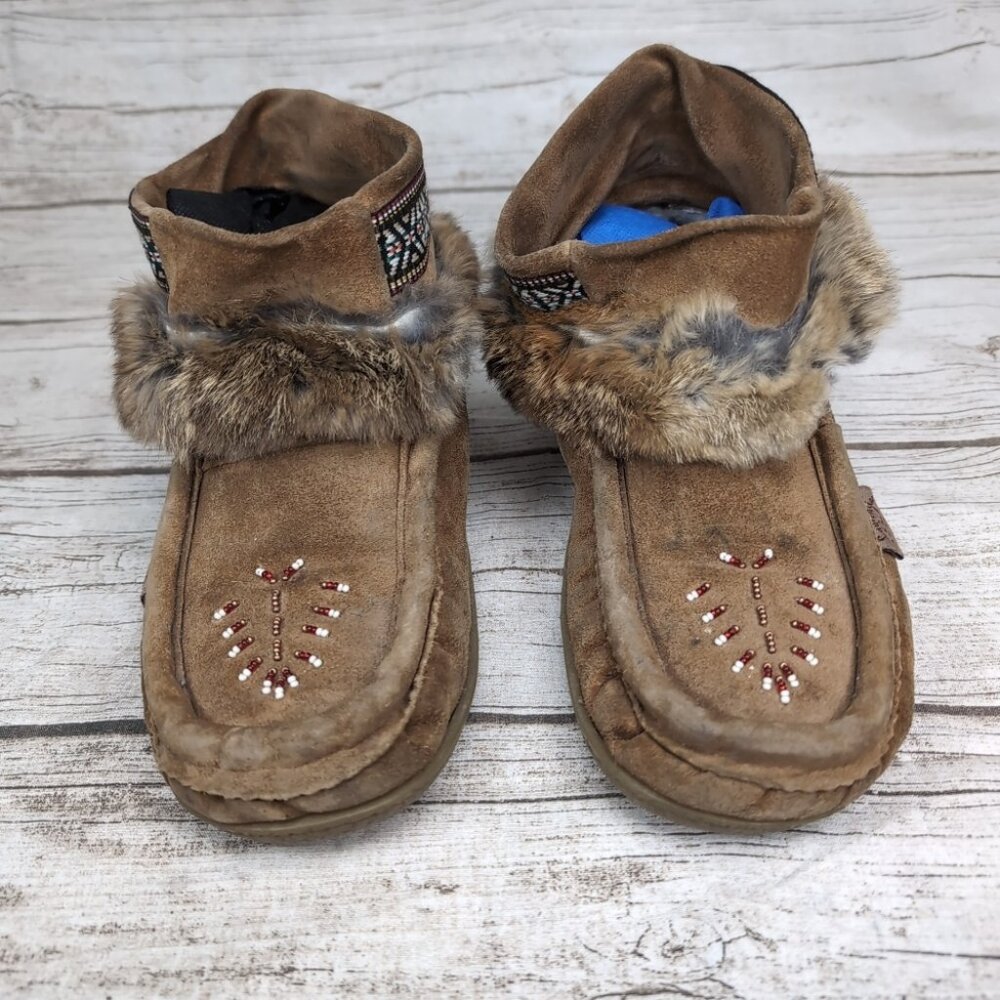 Laurentian Chief Brown Suede And Fur Ankle Boots Moccasins